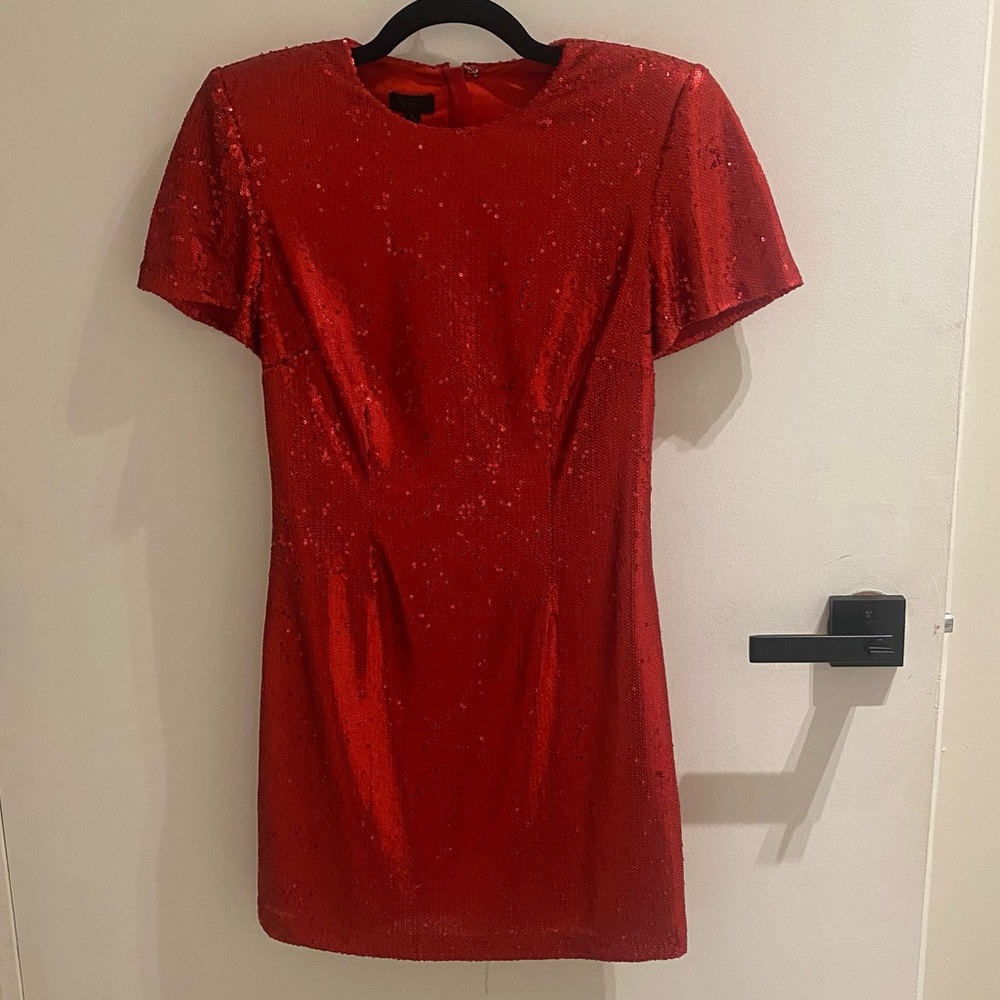 NBD Red Sequin Mini Dress with Shoulder Pads